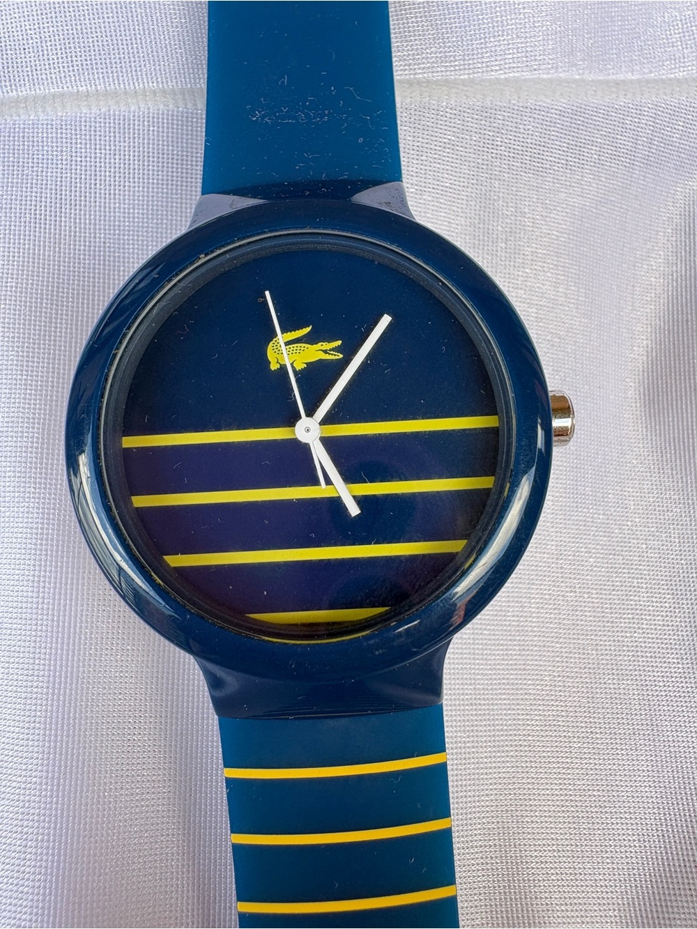 Lacoste Blue Silicone Watch with Yellow Stripes